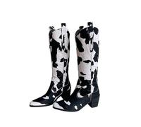 Women's Fall Winter Western Cowgirl Boots - Pointed Toe Block Heel Knee-High Boots for Music Festivals, Weddings,Black,6.5 UK