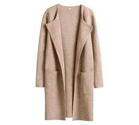 Women's Fall Winter Wool Blend Pea Coats Lightweight Open Front Cardigan Jackets Mid-Long Trench Coat Overcoat, Apricot 2, L