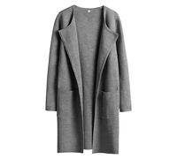 Women's Fall Winter Wool Blend Pea Coats Lightweight Open Front Cardigan Jackets Mid-Long Trench Coat Overcoat, Dark Grey, S