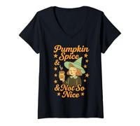 Womens Fall Witch Humor Pumpkin Spice and Not So Nice V-Neck T-Shirt