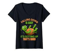 Women's Falling Down is Easy It's Getting Up That's Hard V-Neck T-Shirt