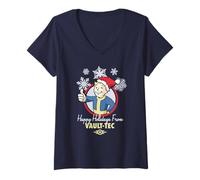 Womens Fallout Happy Holidays from Vault-Tec Christmas Video Game V-Neck T-Shirt
