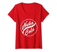 Womens Fallout Video Game Nuka Cola Distressed Round Logo V-Neck T-Shirt