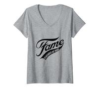 Women's Fame - Remember My Name Famous T-Shirt V-Neck T-Shirt, Heather Grey, Large