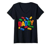 Women's Family Daddy Master Builder Building Brick Block Fathers Day V-Neck T-Shirt