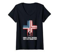 Womens Family Faith Freedom This is The Turning Point Cross USA V-Neck T-Shirt