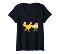 Womens Family Guy Peter & The Giant Chicken Fighting Funny Cartoon V-Neck T-Shirt