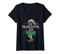 Women's Family Matching Men Women The Train Lover Elf Christmas V-Neck T-Shirt