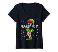 Womens Family Matching Women Girls I'm The Bossy Elf Christmas V-Neck T-Shirt