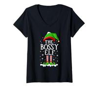 Womens Family Matching Women Girls I'm The Bossy Elf Christmas V-Neck T-Shirt