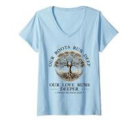 Womens Family Reunion 2025 Our Roots Run Deep Our Love Runs Deeper V-Neck T-Shirt