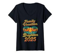 Womens Family Vacation Brighton 2025 Retro Sunset Tropical Design V-Neck T-Shirt