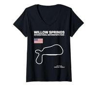 Womens Famous Circuit Outline Willow Springs Track Race car Racing V-Neck T-Shirt