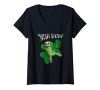 Women's Fancy Chilling Irish Sloth Slothy St Pattys Day V-Neck T-Shirt