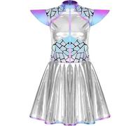 Womens Fancy Dress Costumes - Alien Character Performance Cheerleader Dance Costume With Glitter Sequin Tutu Skirt And Leggings (Silver One Size)