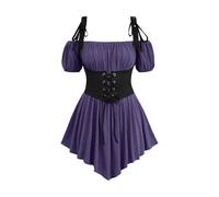 Womens Fancy Dress Costumes, Womens Gothic Medieval Dress with Corset Steampunk Off Shoulder Short Peasant Dresses Asymmetrical Ren Faire Dresses