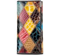 Women's Fancy Genuine Leather Bifold Long Wallet Unique Patchwork Colourful Mobile Phone Clutch Purse with Large Capacity Credit Card Holder Purse Kiss Lock Coin Bag Purse, Patent - Diamond, One Size