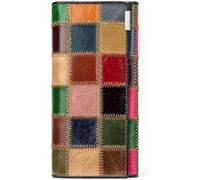 Women's Fancy Genuine Leather Bifold Long Wallet Unique Patchwork Colourful Mobile Phone Clutch Purse with Large Capacity Credit Card Holder Purse Kiss Lock Coin Bag Purse, Oil - Square, One Size