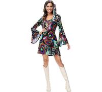 Womens Fancy Hippie Dress 2PC Vintage Long Bell Sleeves V-Neck 1970s 70s Mini Dresses Costume Clothes Floral Printed 1960s Style Retro Party Hippy Disco Outfits with Headband