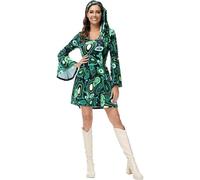 Womens Fancy Hippie Dress 2PC Vintage Long Bell Sleeves V-Neck 1970s 70s Mini Dresses Costume Clothes Floral Printed 1960s Style Retro Party Hippy Disco Outfits with Headband