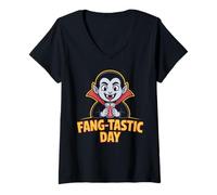 Womens Fang-Tastic Day Vampire Sipping Colorful Drink Halloween V-Neck T-Shirt