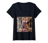 Womens Fantasy Art Deco Panda V-Neck T-Shirt