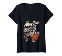 Womens Fantasy Basketball Alley Cats Raccoon Street Opossum Rat Dad V-Neck T-Shirt