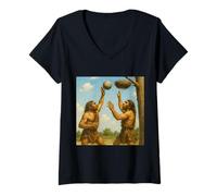 Womens Fantasy Basketball Prehistoric Final V-Neck T-Shirt