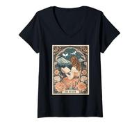 Womens Fantasy Book Lover The Reader Tarot Book Dragon Romantasy V-Neck T-Shirt