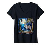 Womens Fantasy Deer Starlight Antlers V-Neck T-Shirt