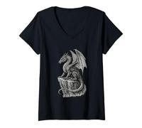 Womens Fantasy Dragon V-Neck T-Shirt