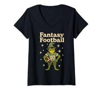 Women's Fantasy Football Wizard Frog Player Draft Day V-Neck T-Shirt