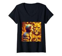 Womens Fantasy Lion And Kitten V-Neck T-Shirt