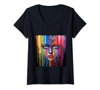 Womens Fantasy Melting Wax Girl V-Neck T-Shirt