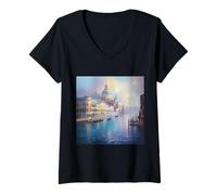 Womens Fantasy Misty Venice Morning V-Neck T-Shirt