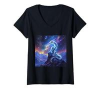 Womens Fantasy Starlight Dragon Skies V-Neck T-Shirt