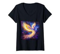 Womens Fantasy Starlight Phoenix Space V-Neck T-Shirt