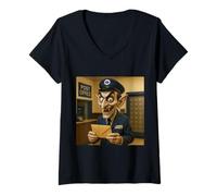 Womens Fantasy Strange Postal Worker V-Neck T-Shirt