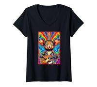 Women's Far Out Mouse 60s Guitar Player V-Neck T-Shirt