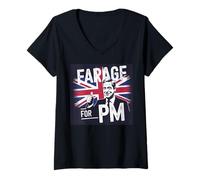 Womens Farage for PM - Patriotic British Union Jack Flag Political V-Neck T-Shirt