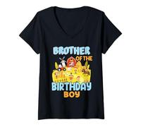 Womens Farm Brother of The Birthday Boy Party Tractor Animals V-Neck T-Shirt