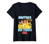 Womens Farm Brother of The Birthday Girl Party Tractor Animals V-Neck T-Shirt