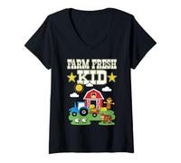 Womens Farm Fresh Kid Little Farmer at Work Loving Countryside V-Neck T-Shirt