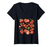 Womens Farm Fresh Tomato Fruit Garden Cottagecore Vegan Aesthetic V-Neck T-Shirt