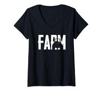 Womens Farm Tractor Silhouette Bold Lettering Agriculture Design V-Neck T-Shirt