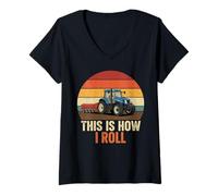 Women's Farm Tractor This is How I Roll Retro V-Neck T-Shirt
