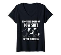 Women's Farmer Cow Humor Morning Barnyard Cattle Saying Retro V-Neck T-Shirt