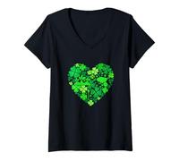 Women's Farmer Job Tools Shamrocks Cute Heart St. Patrick's Day V-Neck T-Shirt