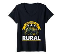 Women's Farmer Tractor Rural Country Humor Keepin It Rural Retro V-Neck T-Shirt