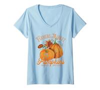 Womens Farmers Market Pumpkins Farm Fresh Thanksgiving Pumpkins V-Neck T-Shirt